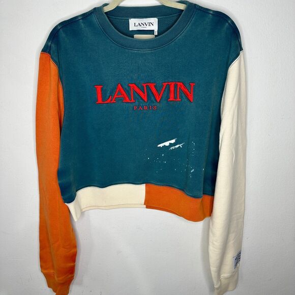 Gallery Dept. x Lanvin Orange Cream & Teal Long Sleeve Logo Art Sweatshirt S - Picture 5 of 11